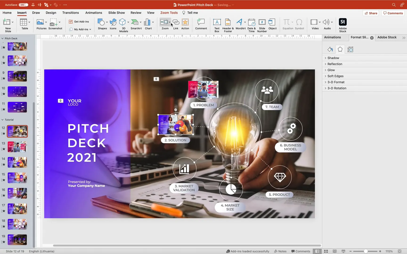 Adding slide zoom links to icons in PowerPoint