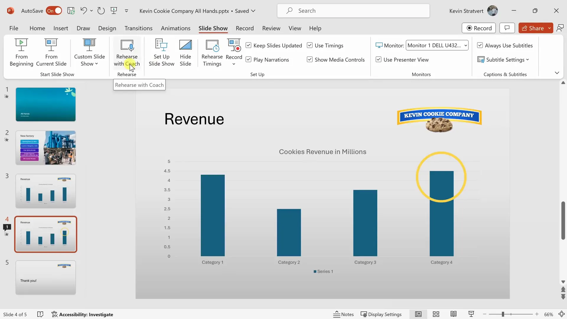Using Rehearse with Coach feature to practice PowerPoint presentation