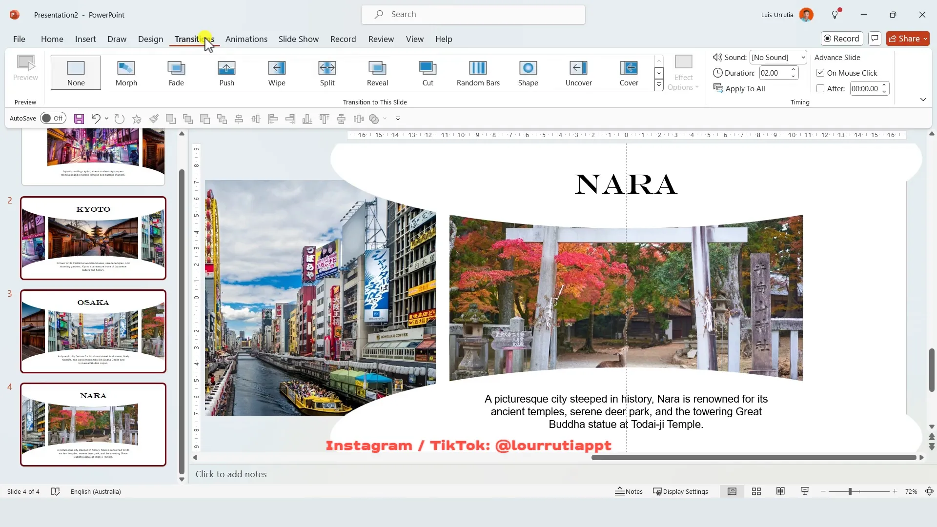 Carousel style PowerPoint presentation with morph transition