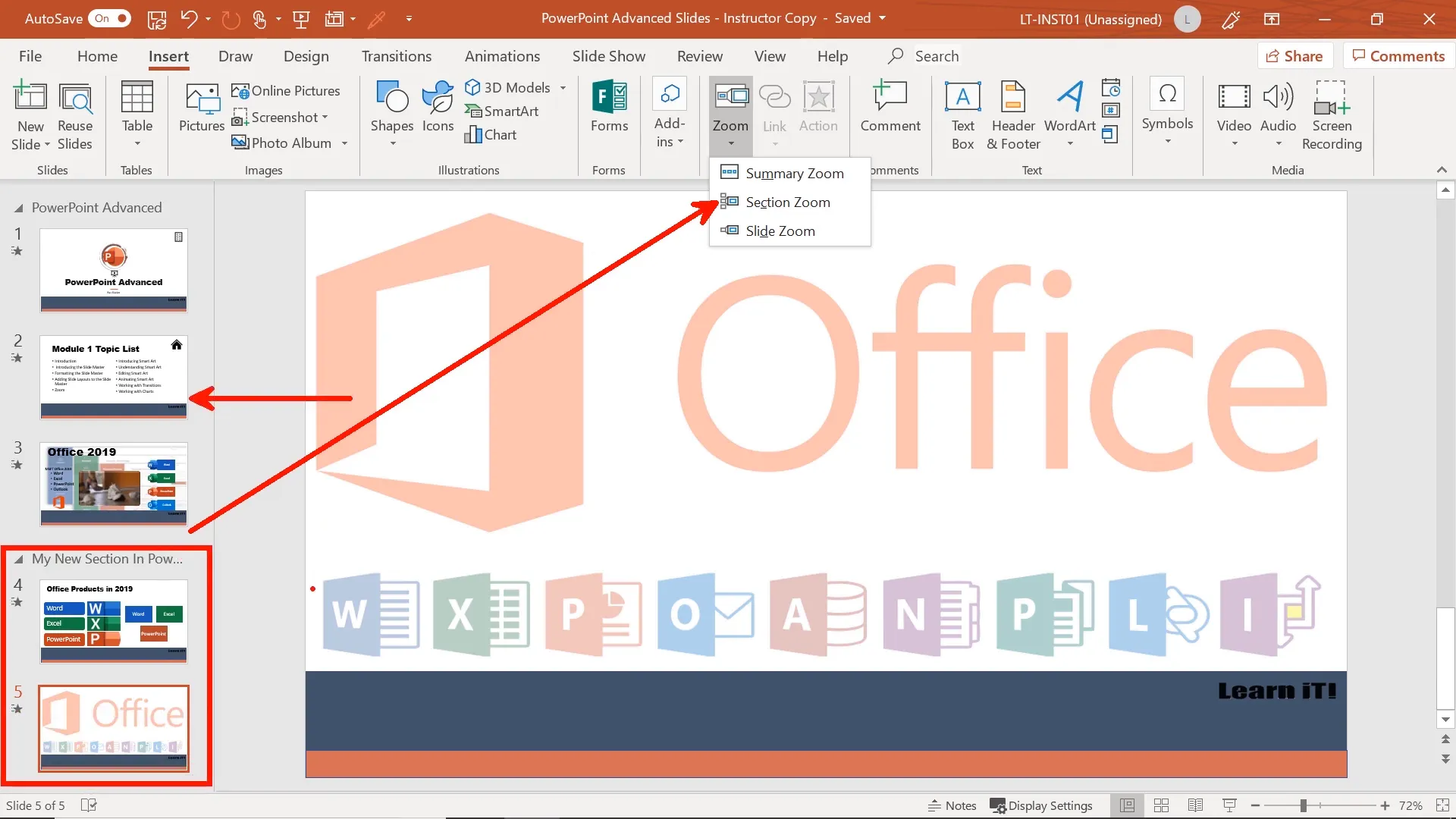 Inserting a Slide Zoom to the topic list