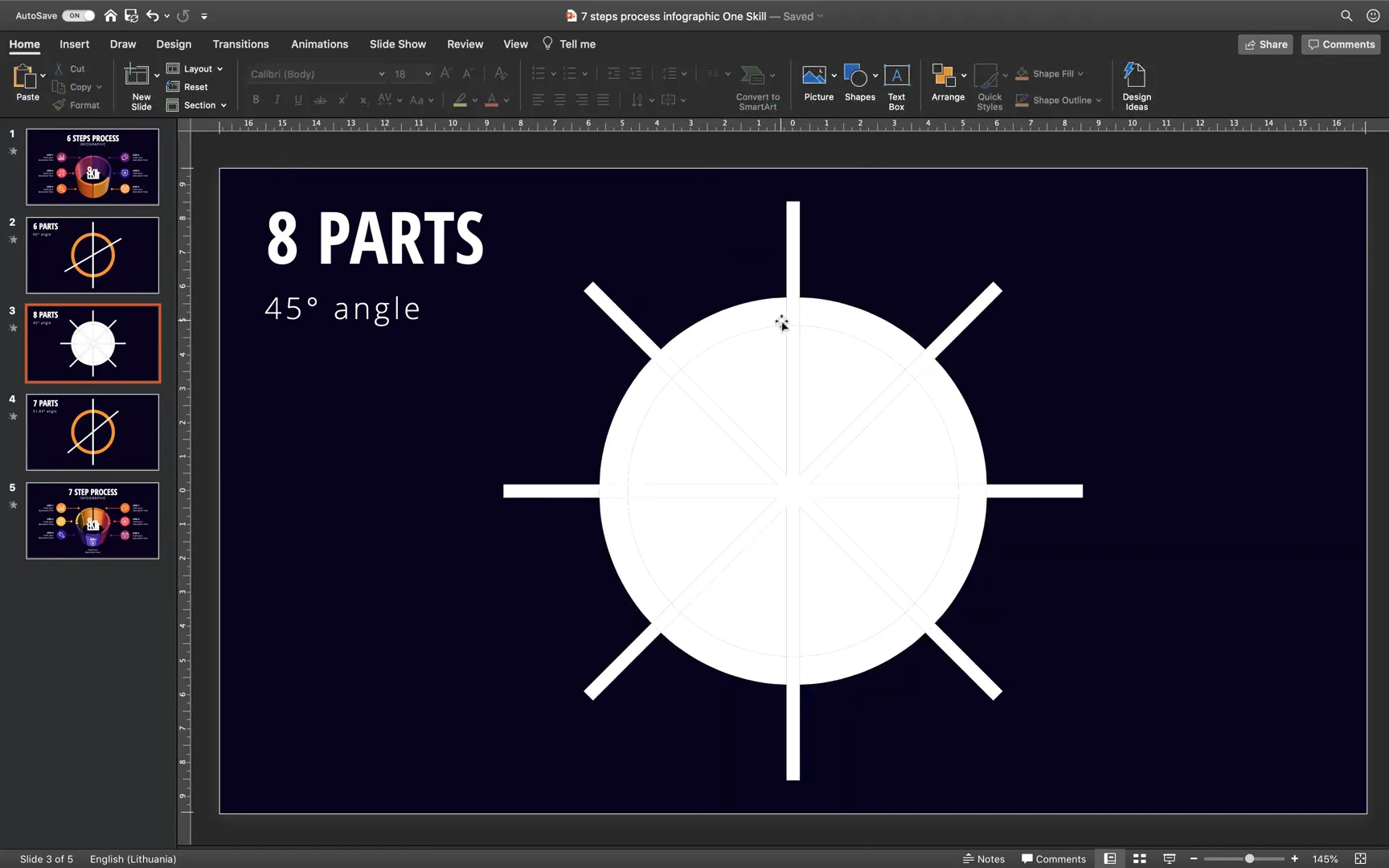 Fragmenting donut shape into six parts in PowerPoint