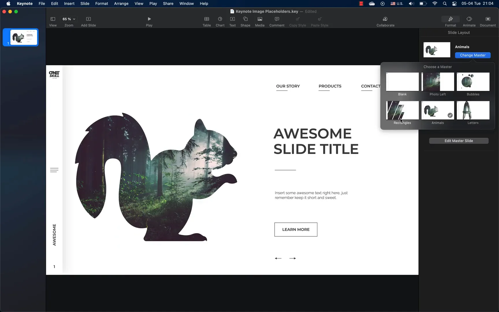 Letter-shaped image placeholder mask using PowerPoint shapes in Keynote