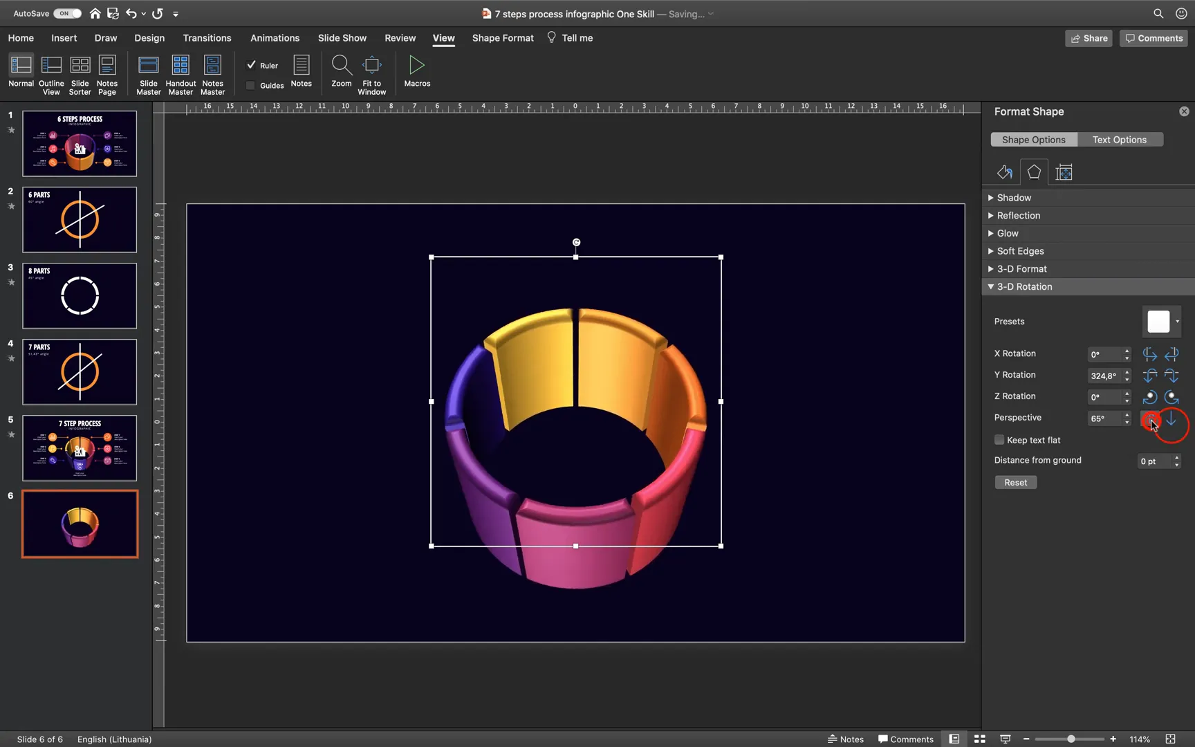 Applying 3D effects to infographic slices