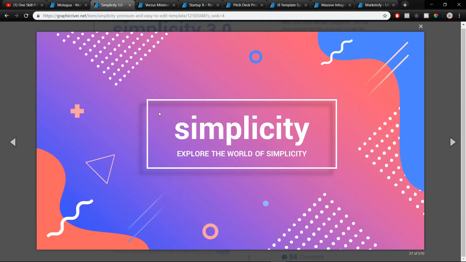 Gradient background and abstract shapes in Simplicity slide