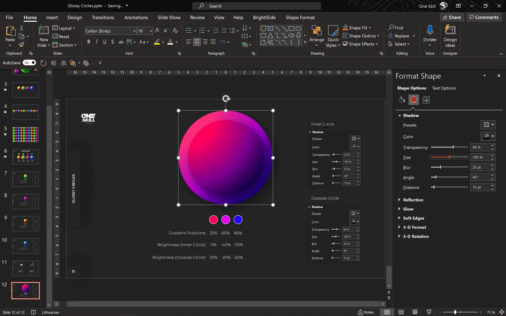 Adjusting brightness and shadow for outer circle