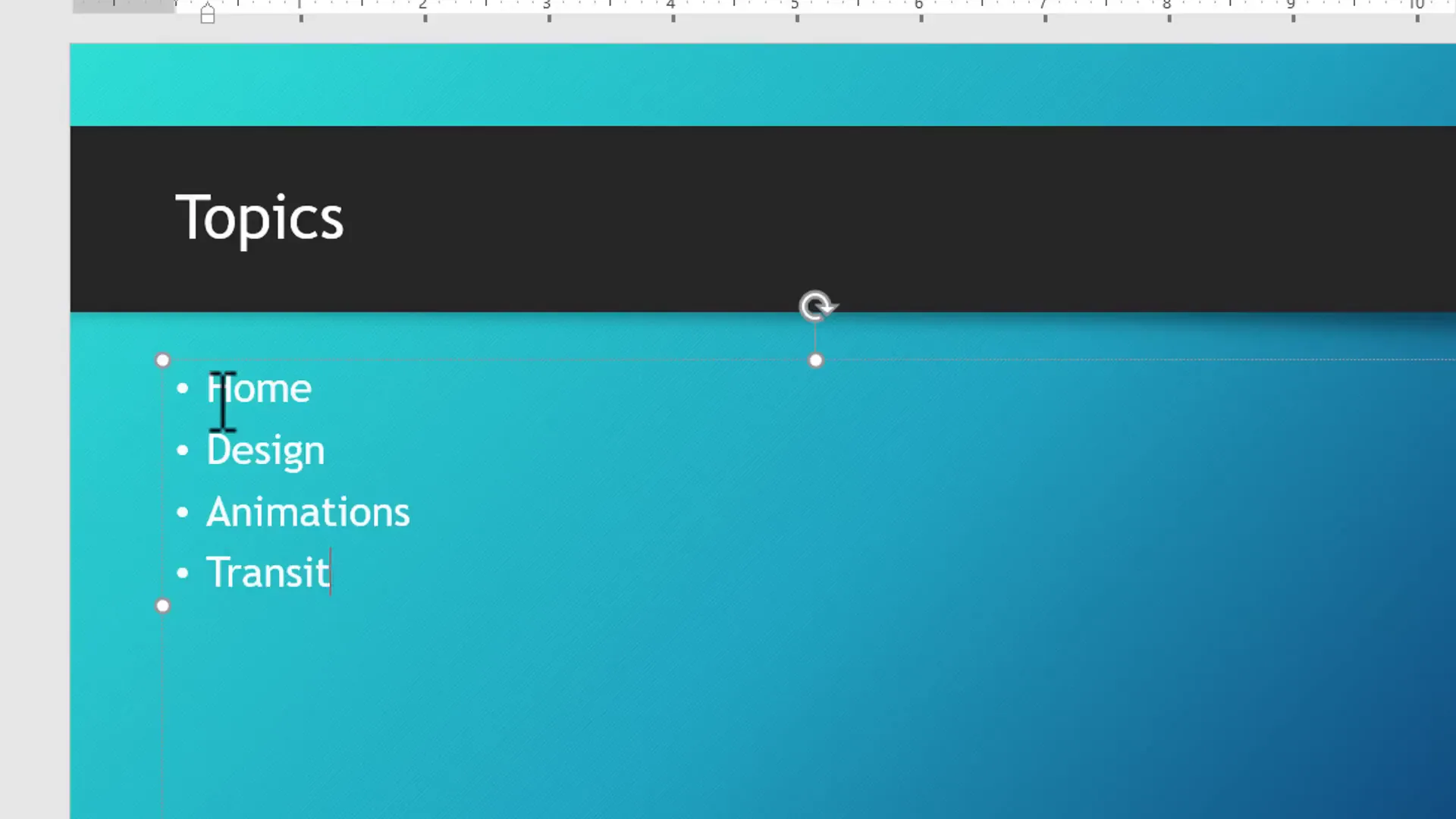 Classic bullet point slide with presentation topics