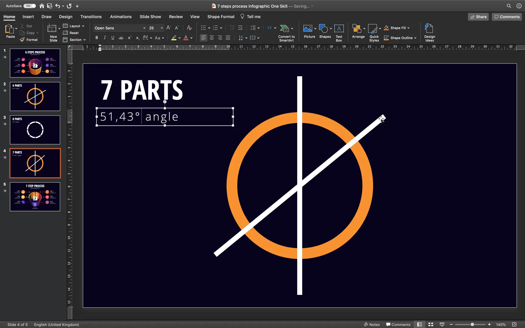 Challenges of dividing a circle into seven parts in PowerPoint