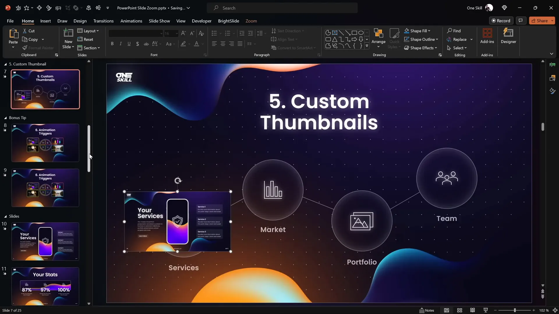 Slide zoom thumbnails covering icons