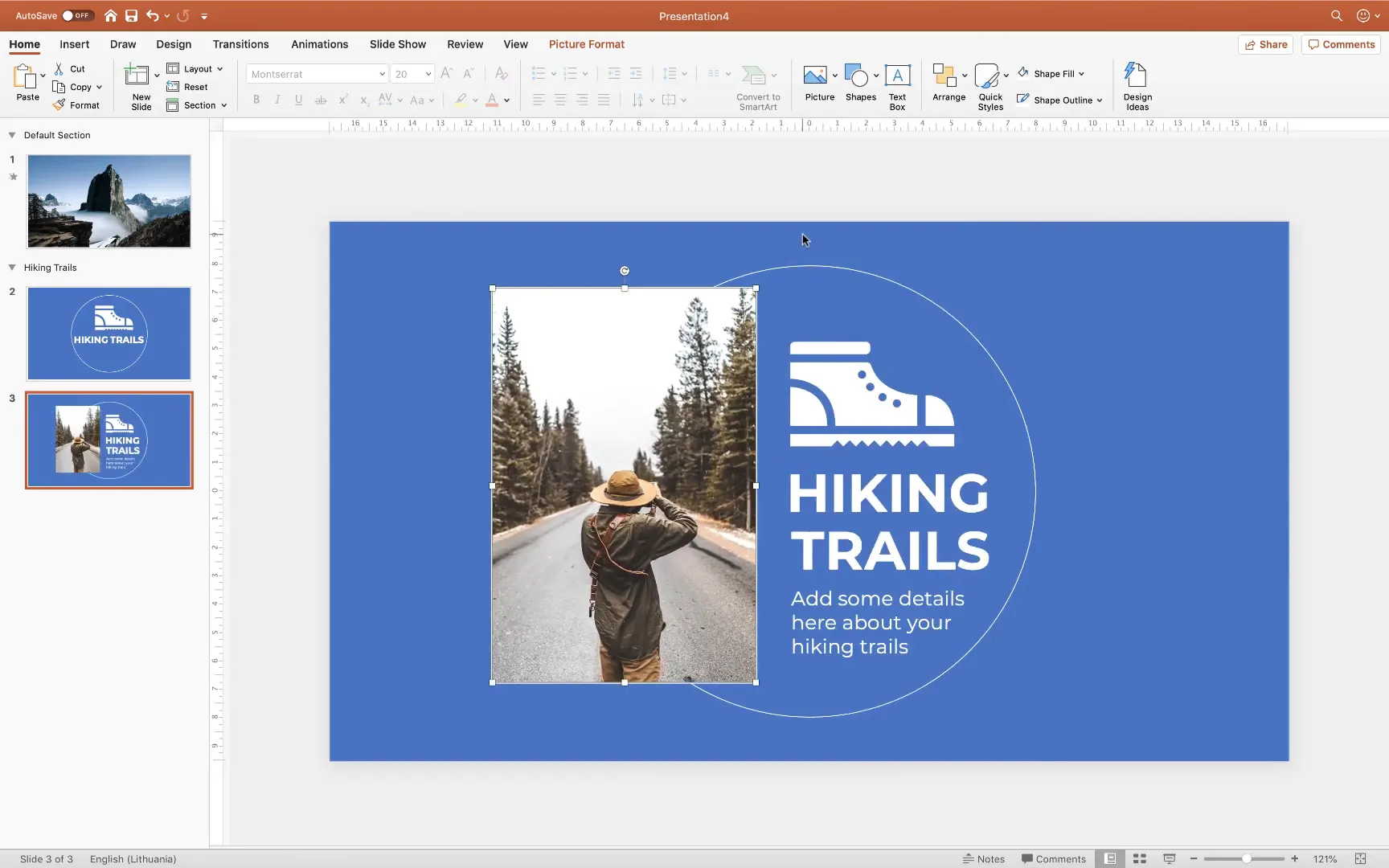 Adding a photo and text to the zoomed-in slide with morph transition