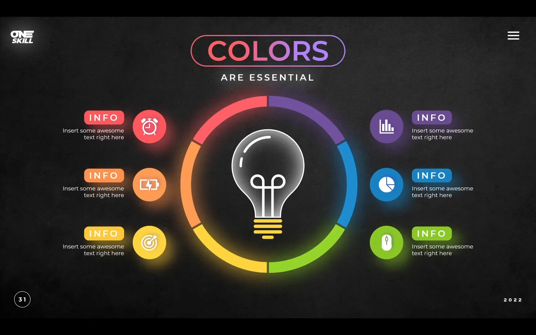 Example of the same slide with different color palettes