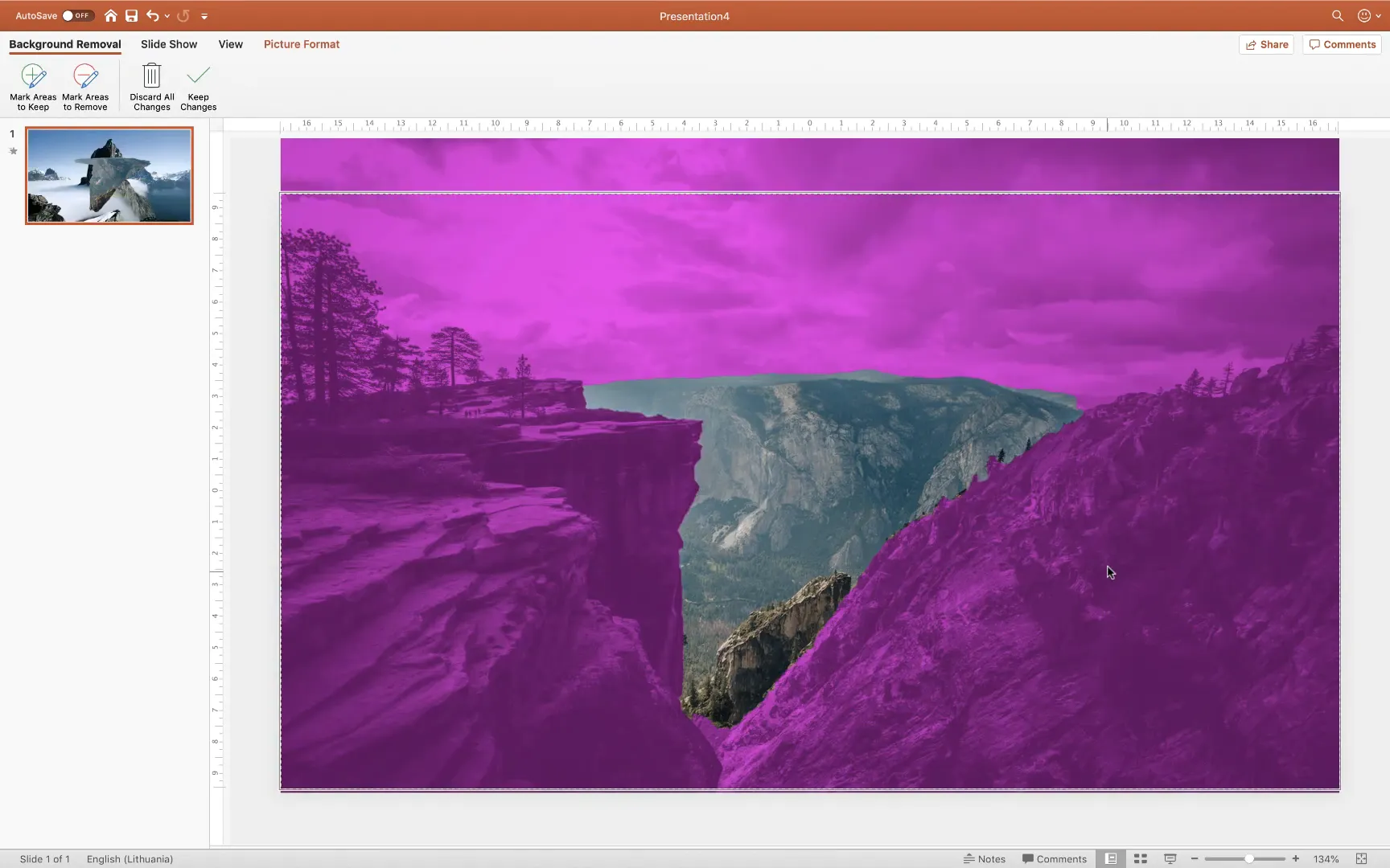 Removing background from mountain photo to isolate mountains and trees
