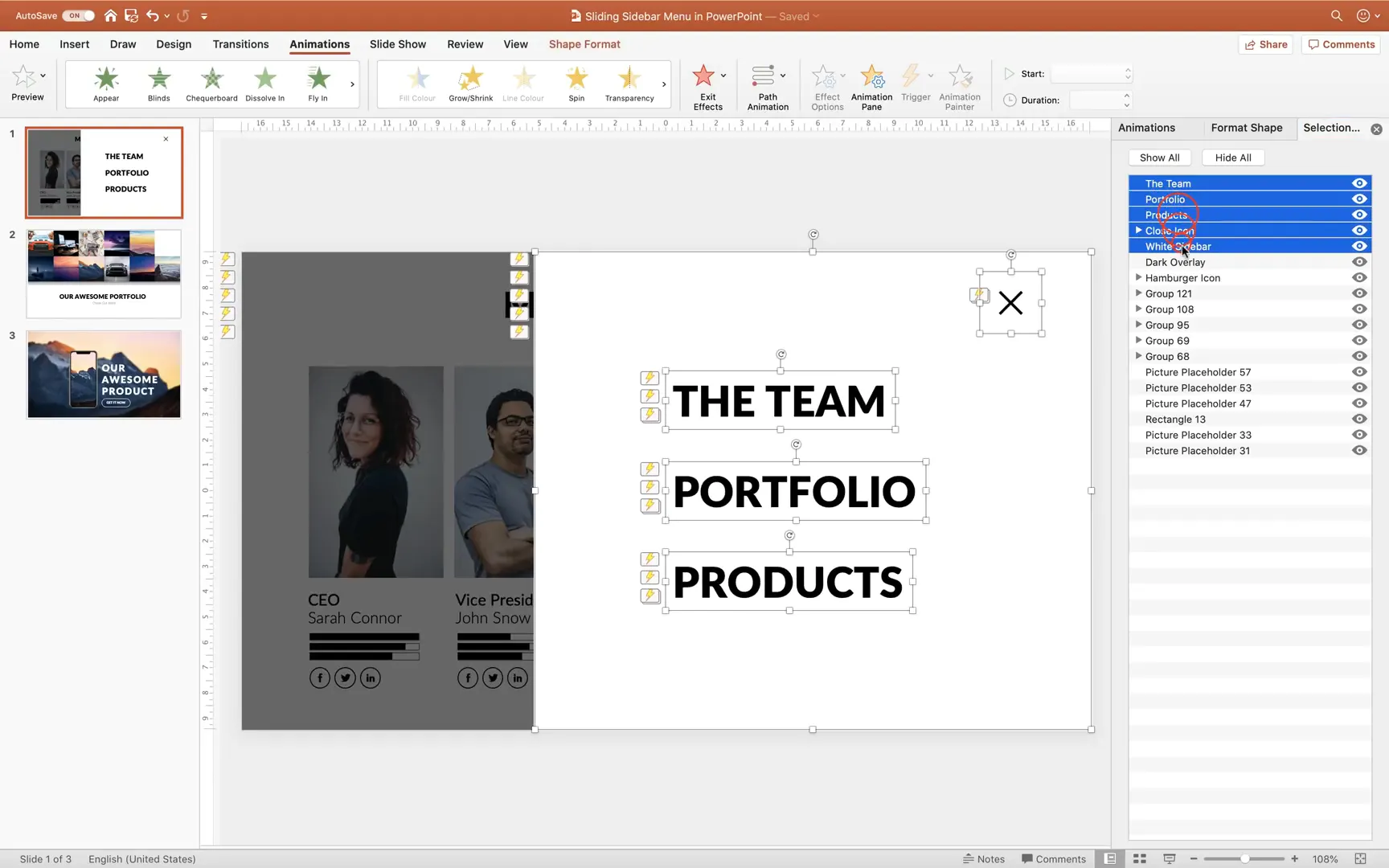 Copying and pasting the menu group across slides