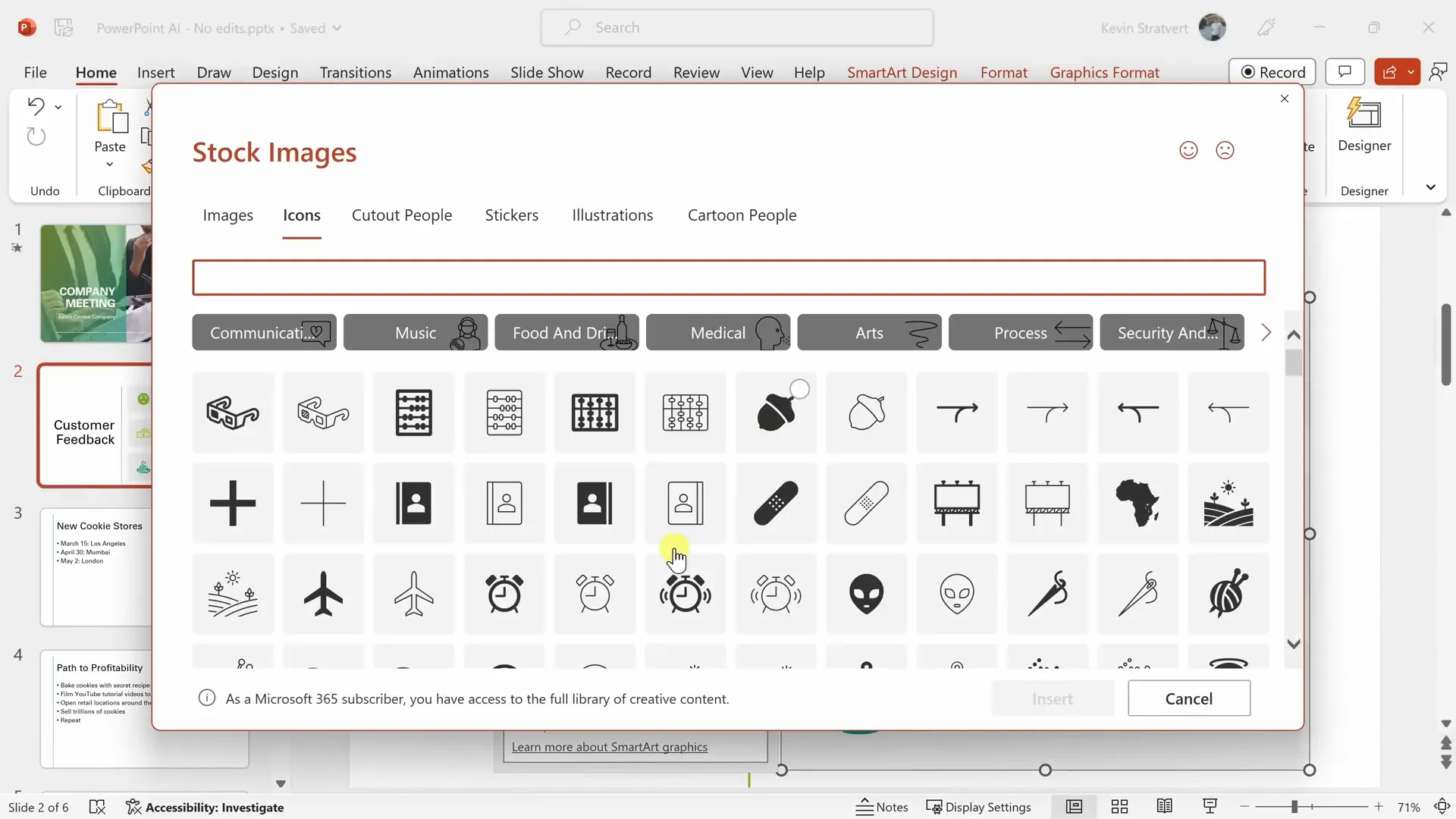 Changing an icon in PowerPoint using Designer's icon library