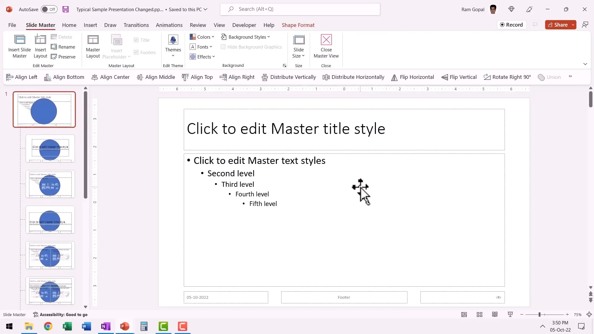 Drawing a circle in Theme Slide Master affecting all layouts
