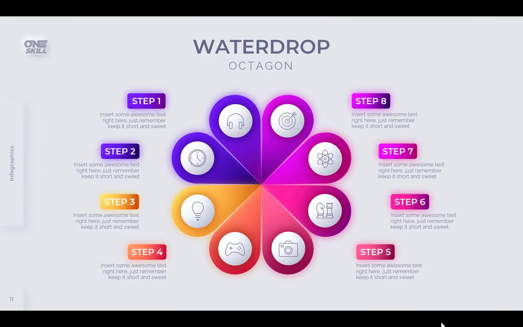 Final animated octagon waterdrop infographic in PowerPoint