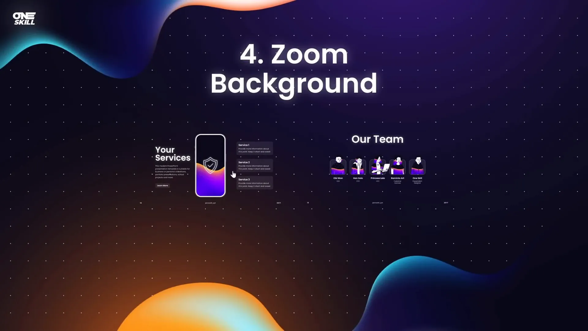 Transparent background slide zoom in action