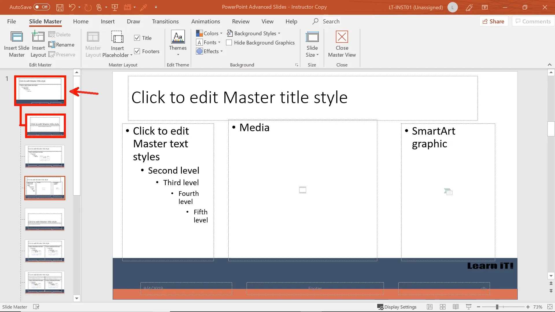 Slide Master View showing Master Slide and slide layouts