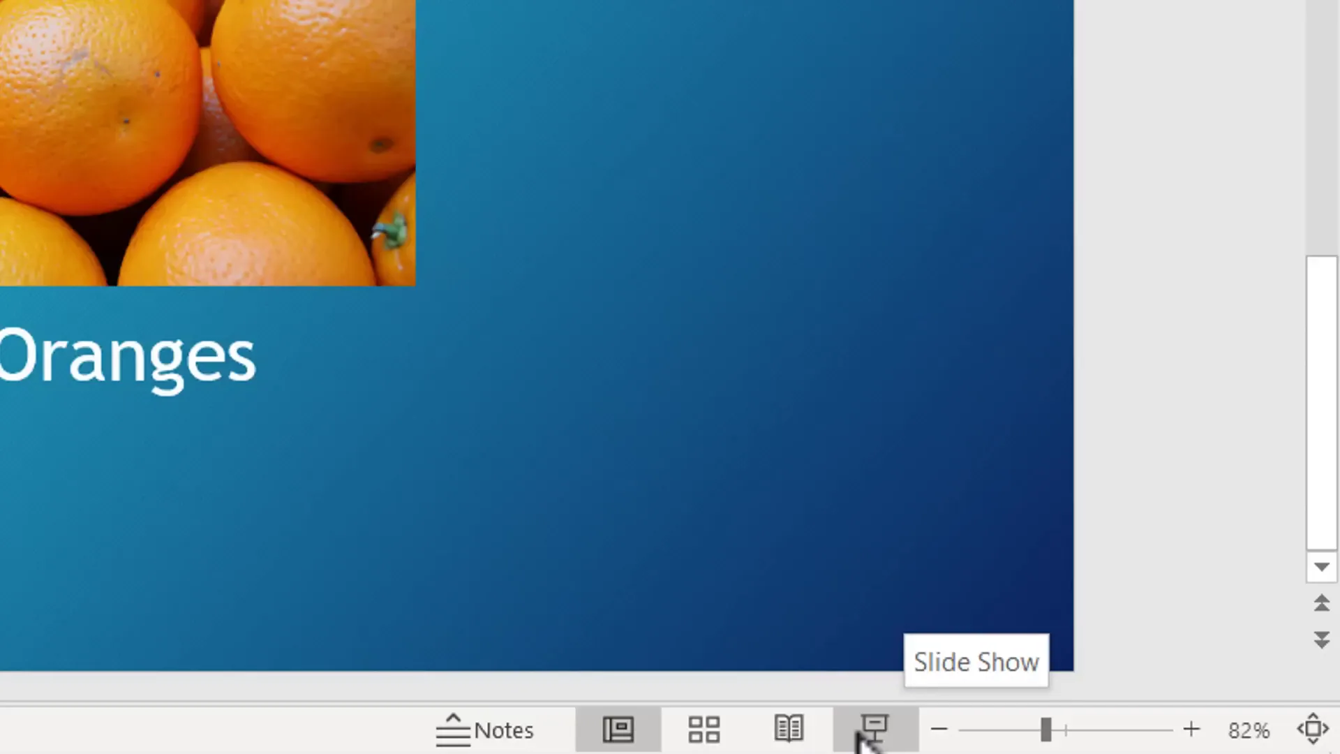PowerPoint view options including normal, slide sorter, reading, and slide show