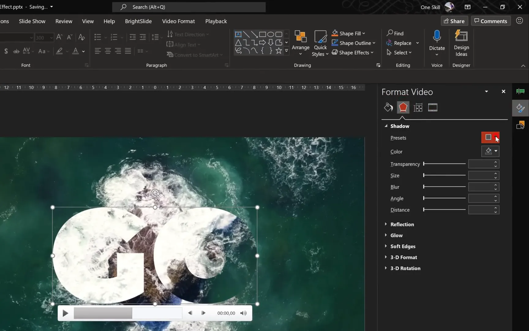 Applying shadow effect to video in text