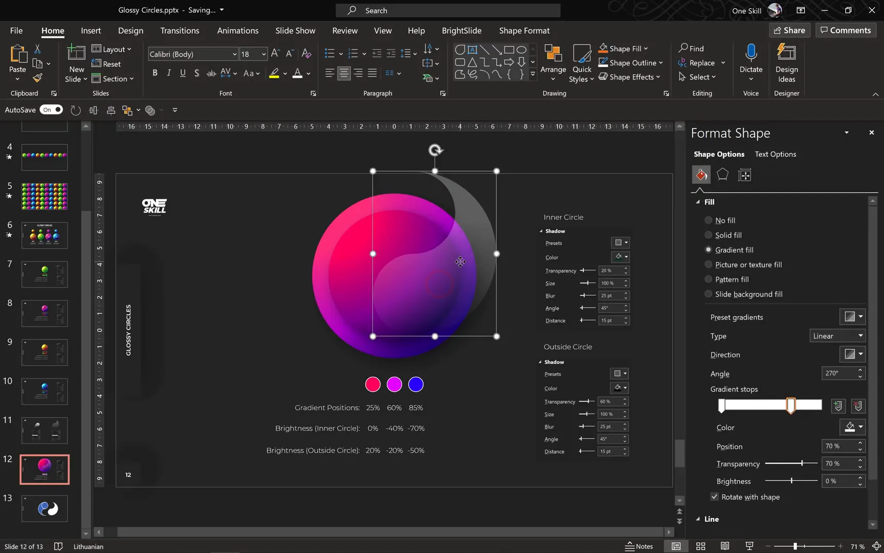 Applying gradient fill to highlight shape