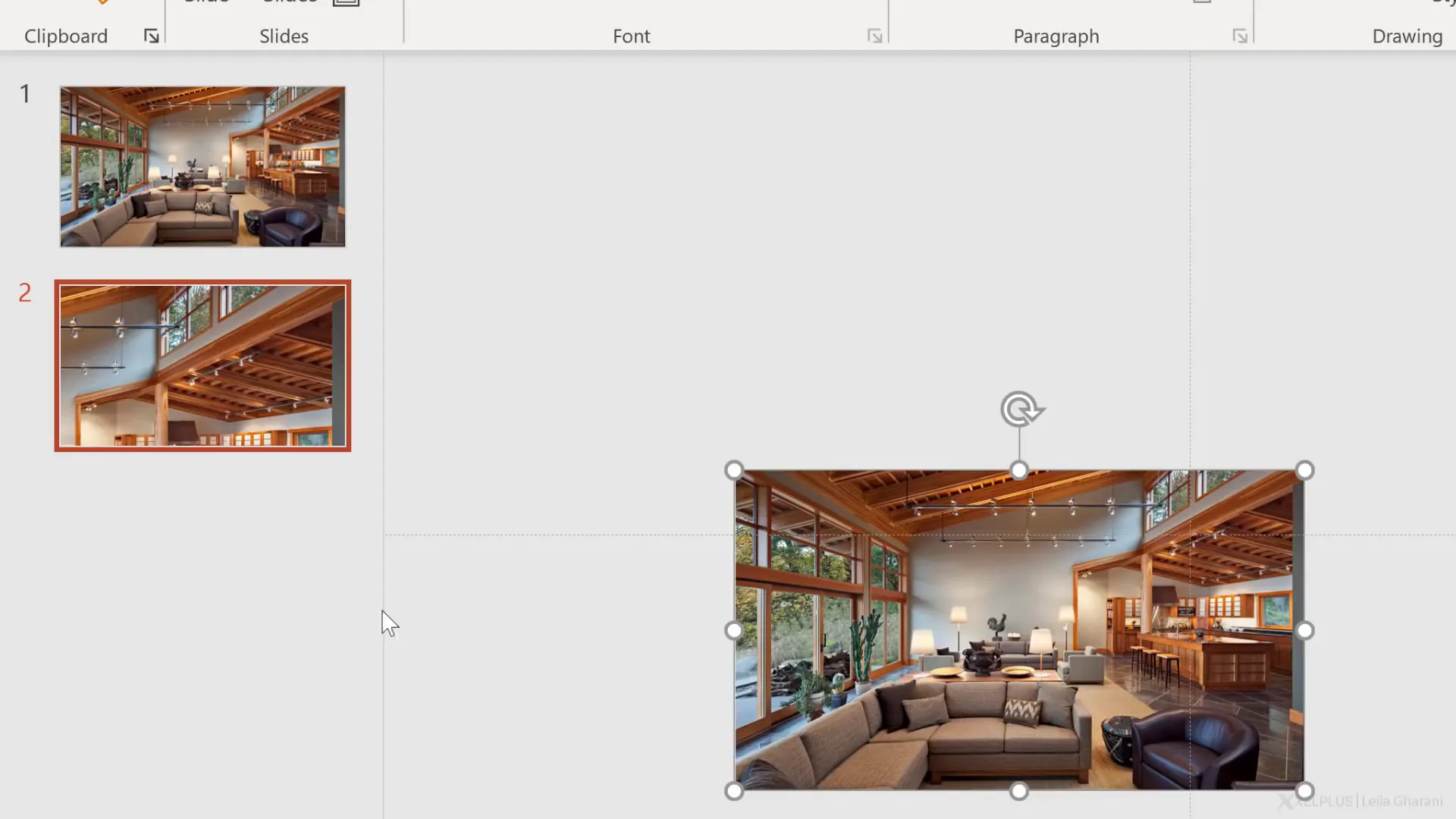 Zooming into kitchen area of summer home using Morph transition