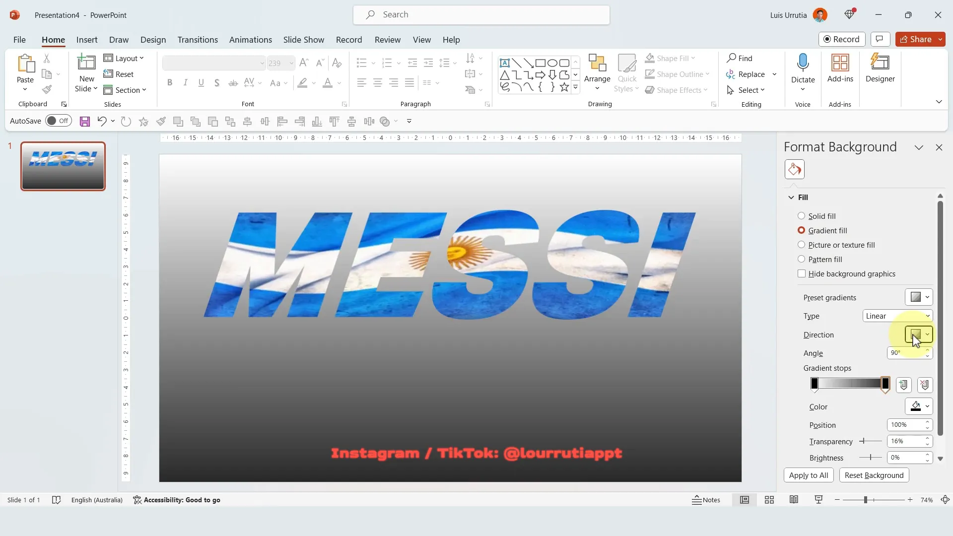 Applying diagonal gradient background fill