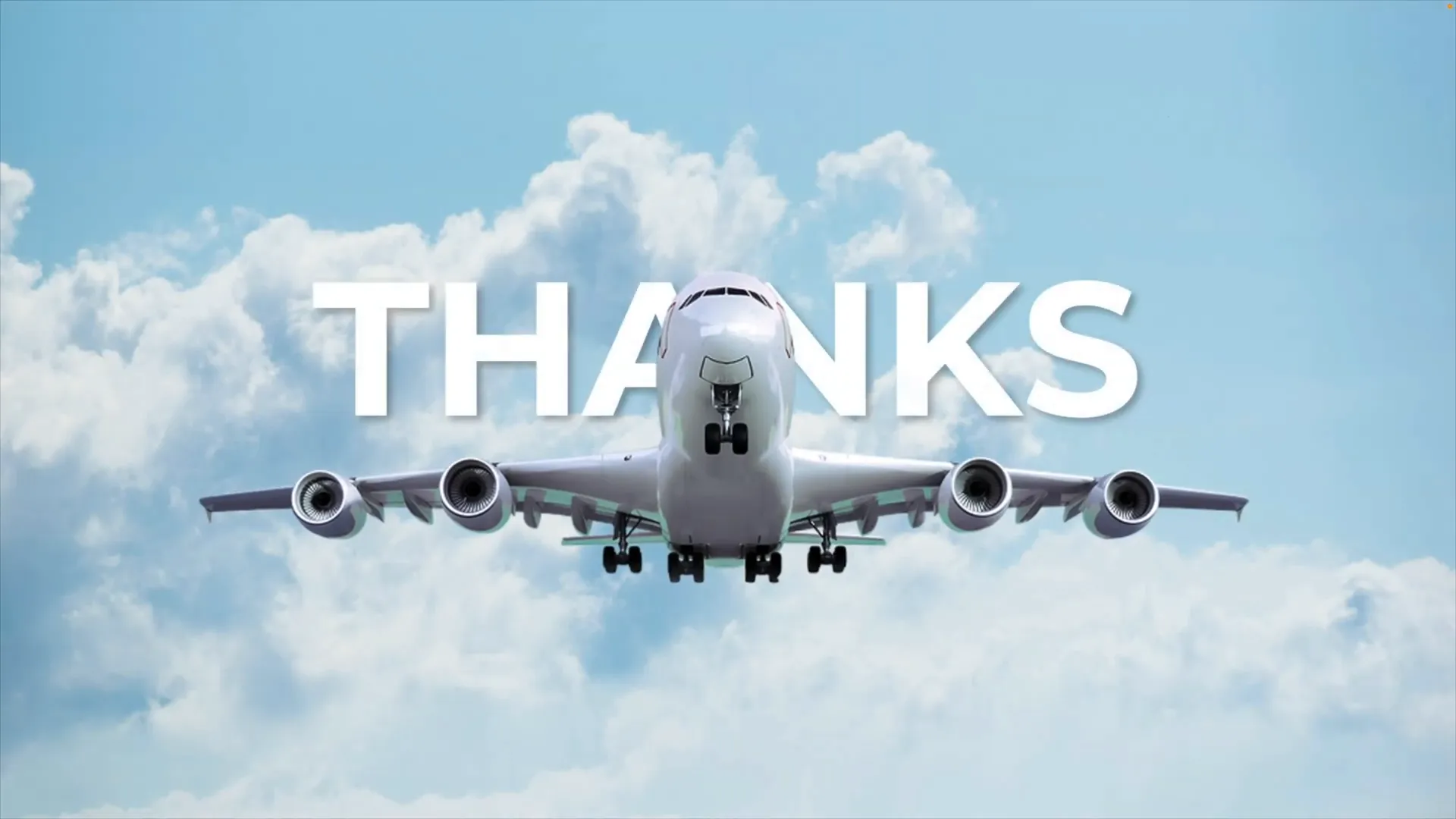 Opening slide with airplane flying across sky
