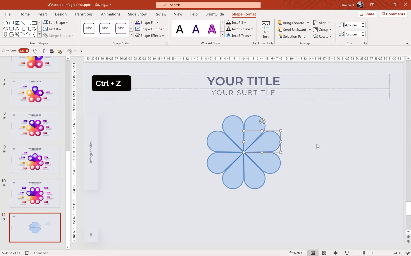 Pasting and ungrouping octagon waterdrop infographic in PowerPoint