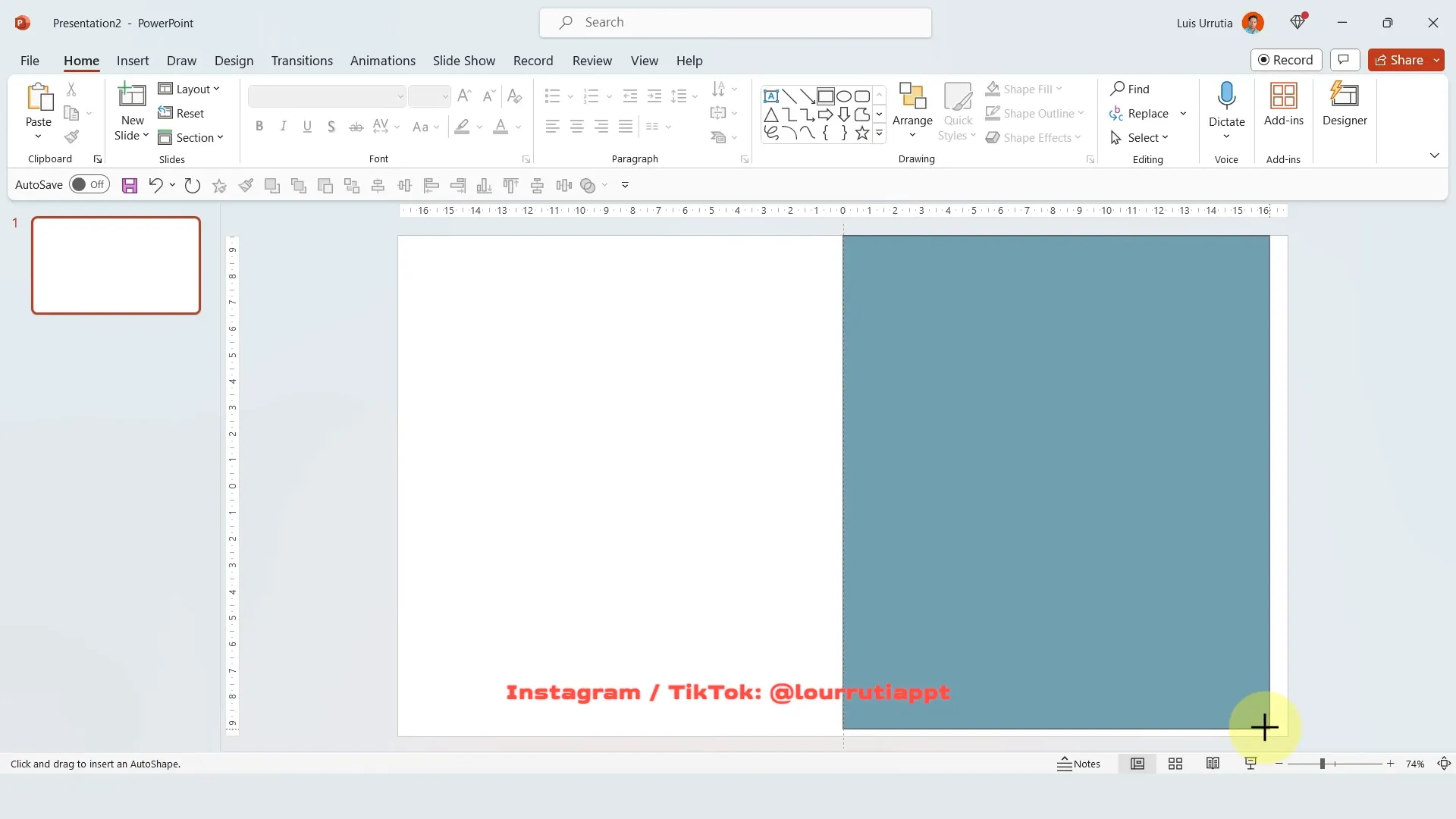 Adding rectangle shape to the right half of the slide
