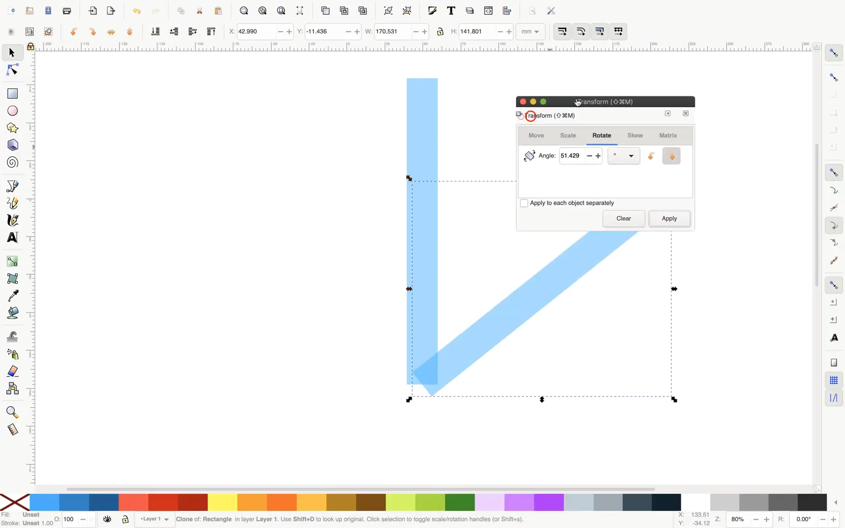Cloning and rotating rectangles in Inkscape for seven parts