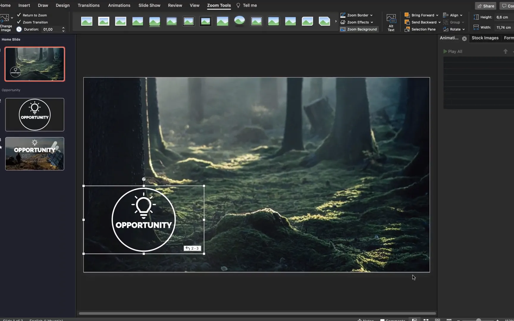 Inserting and positioning section zoom with transparent background