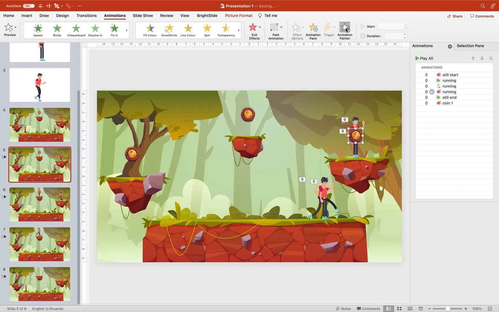 Animating coins to disappear and info boards to fly in