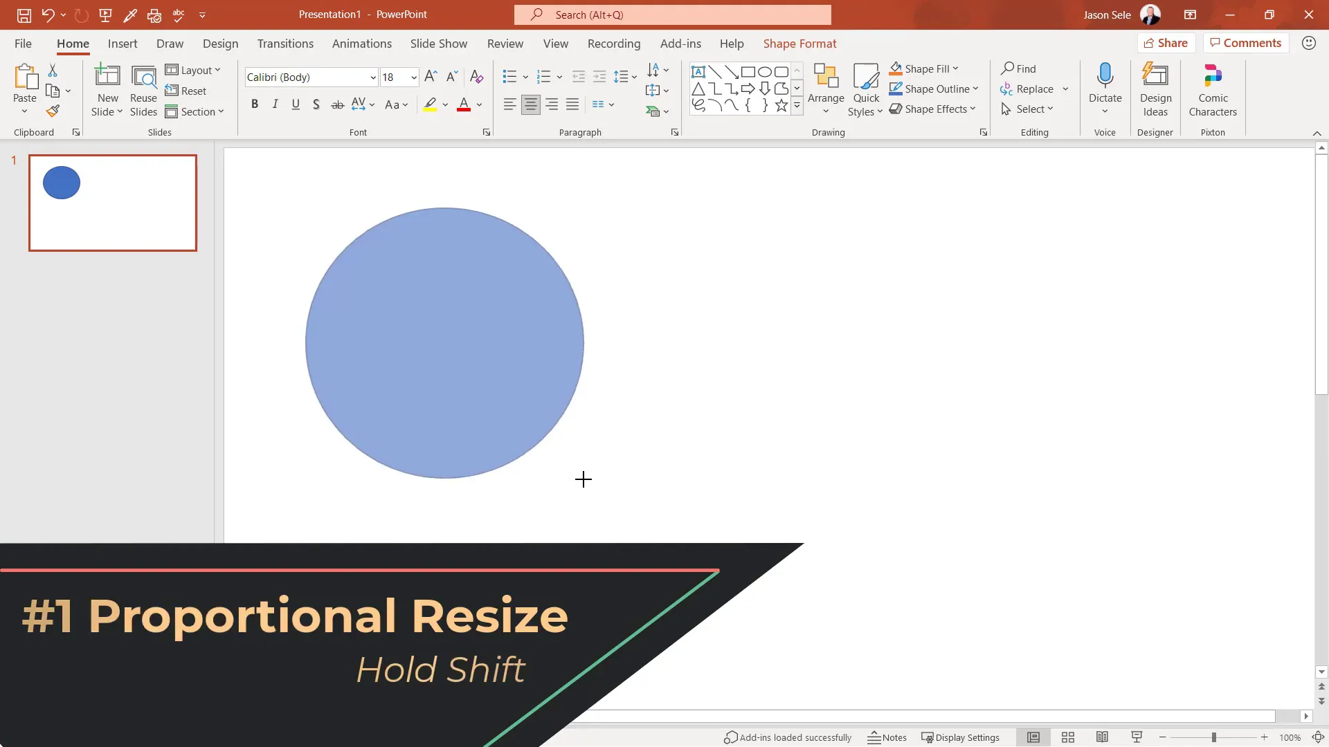 Proportional resize using shift key in PowerPoint