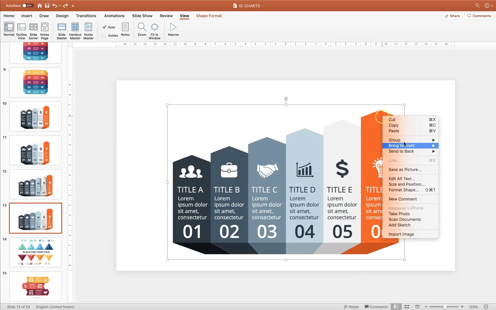 Ungrouping infographic shapes in PowerPoint