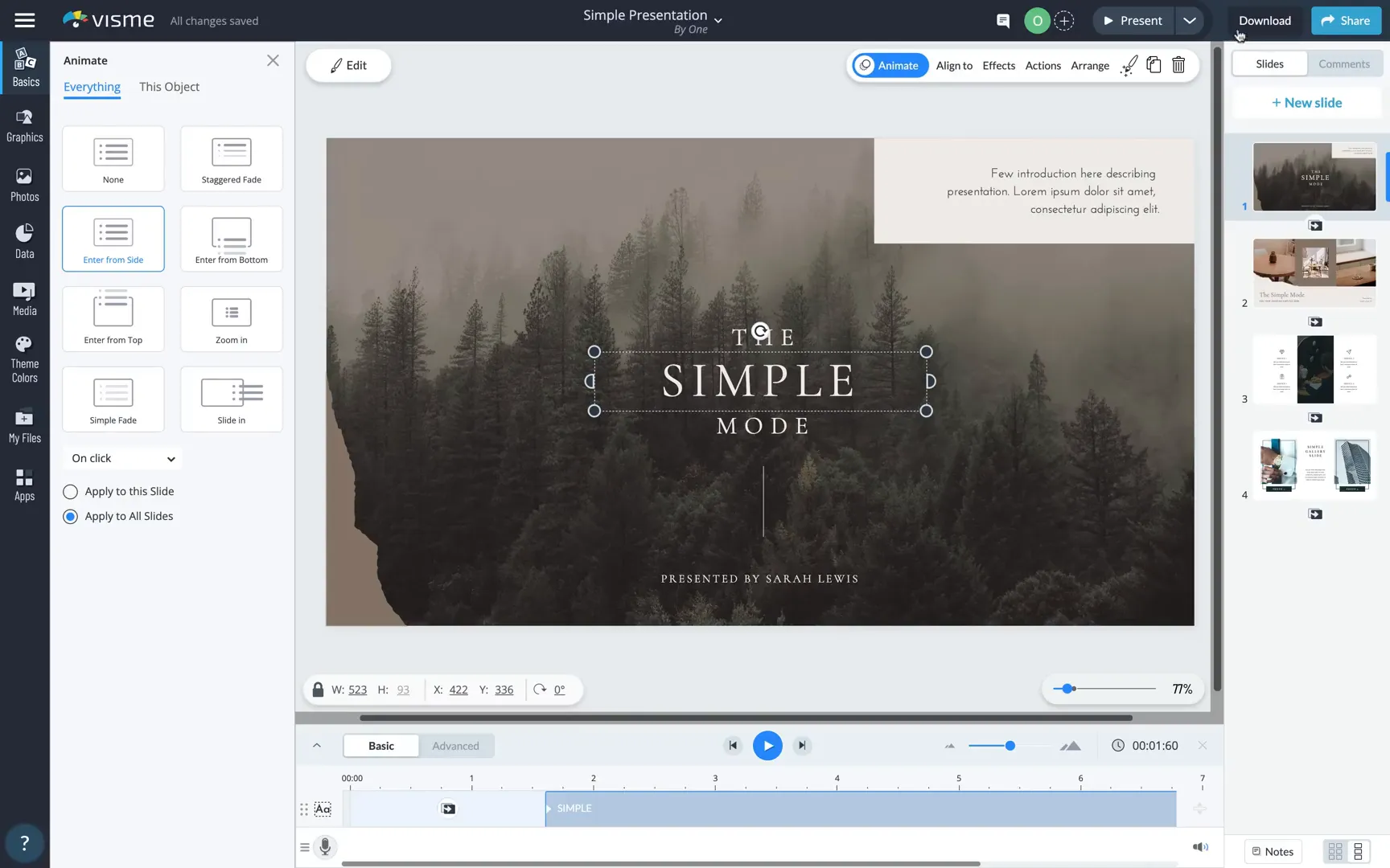 Applying slide transitions in Visme
