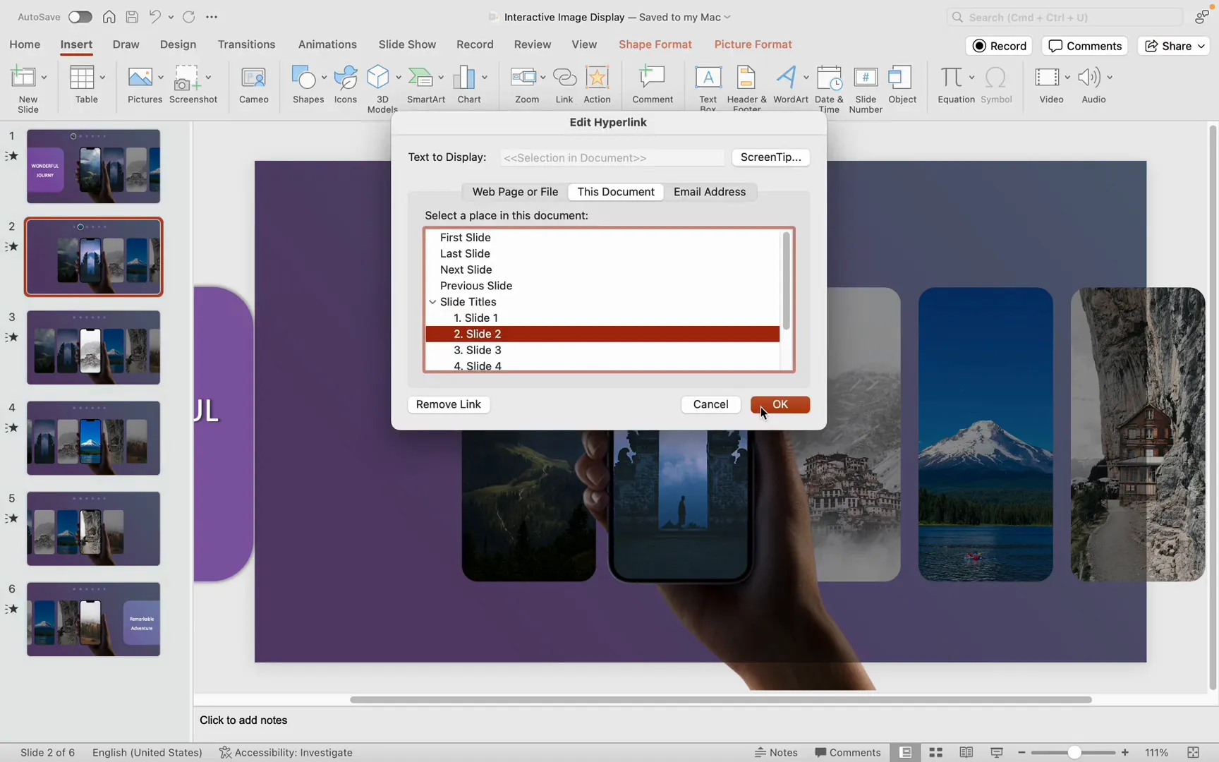 Relinking navigation buttons to slides