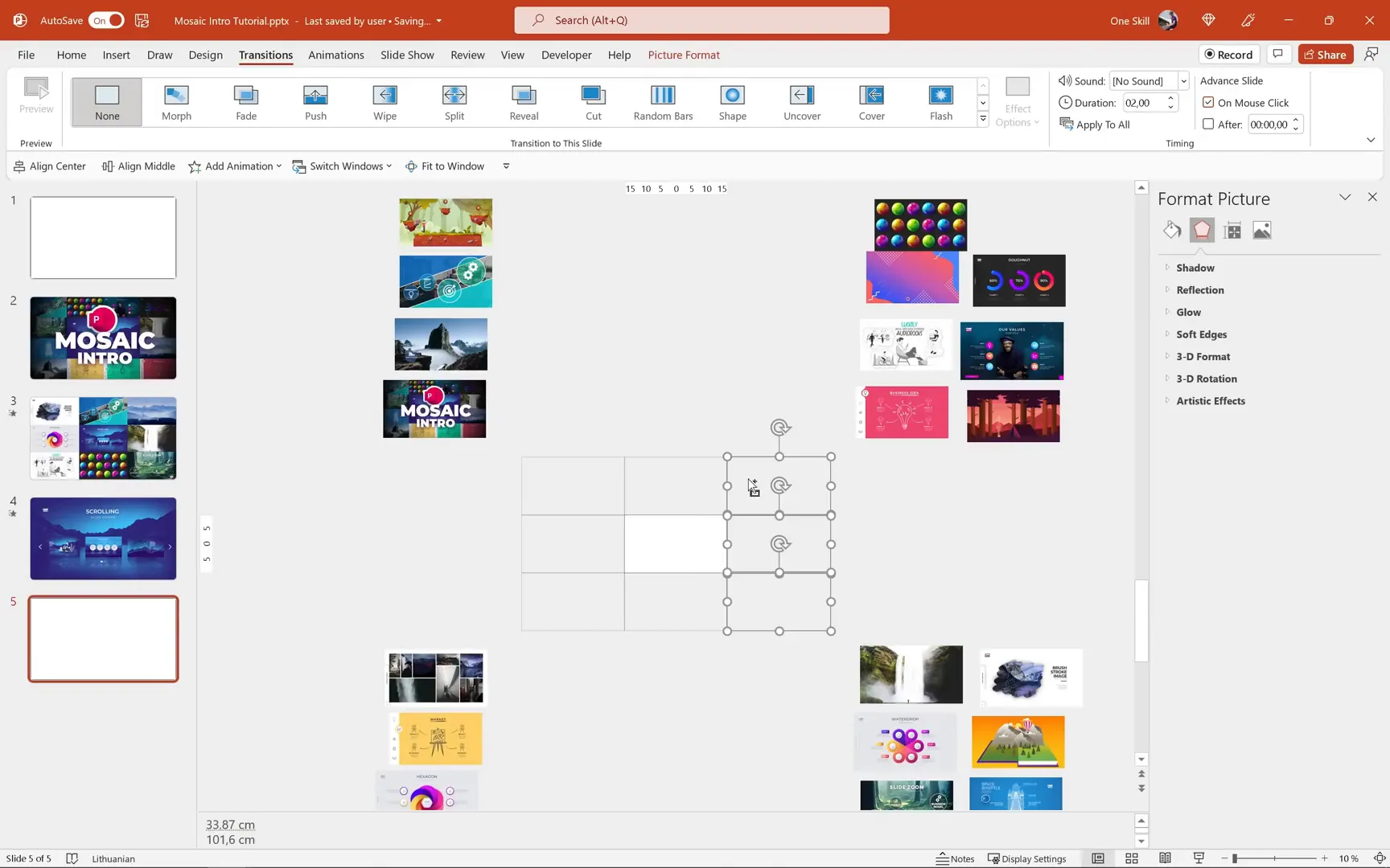 Adjusting placeholders for horizontal scrolling mosaic