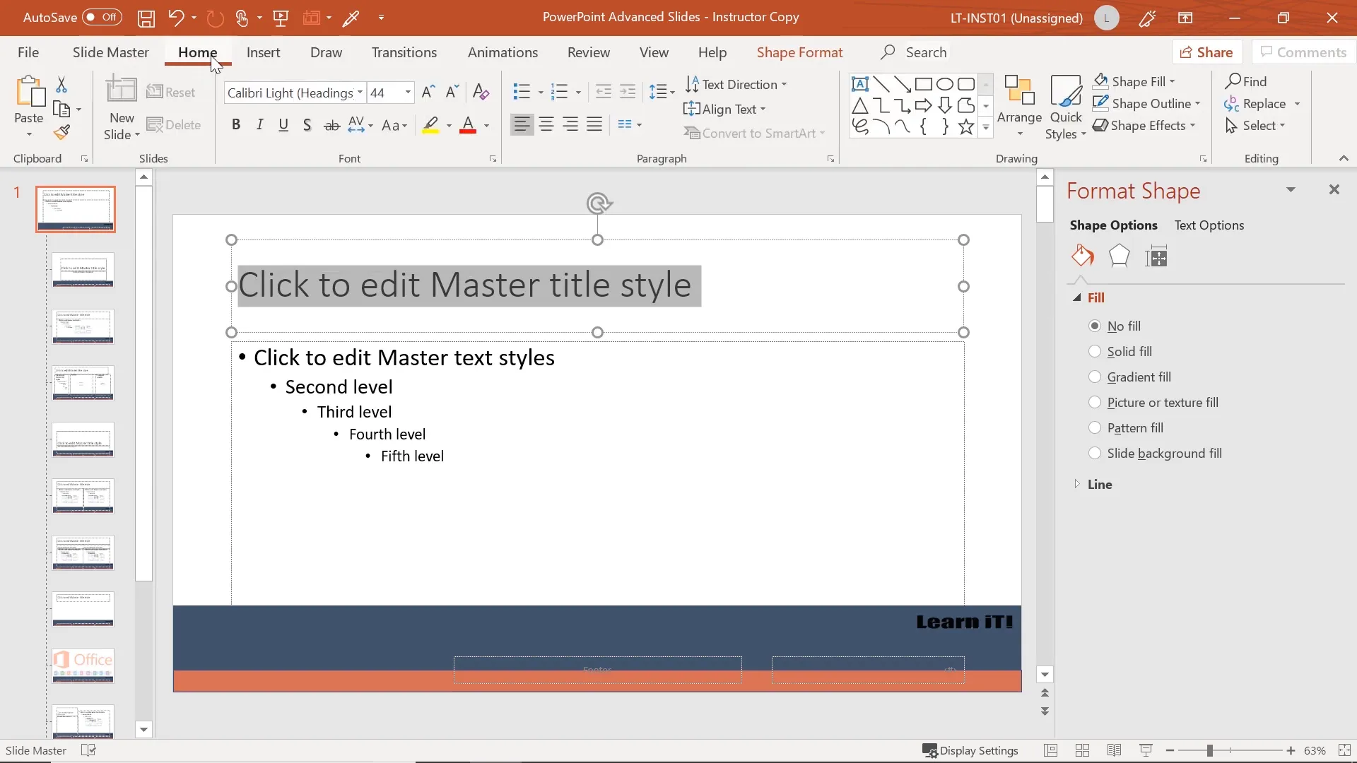 Changing font style in Master Slide to Arial Black