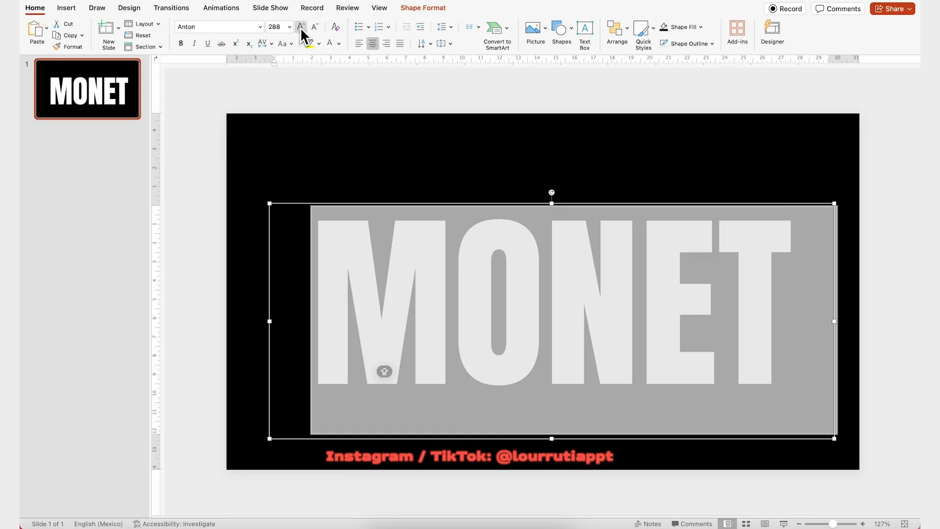 Creating first viral PowerPoint slide with image, black rectangle, and text box