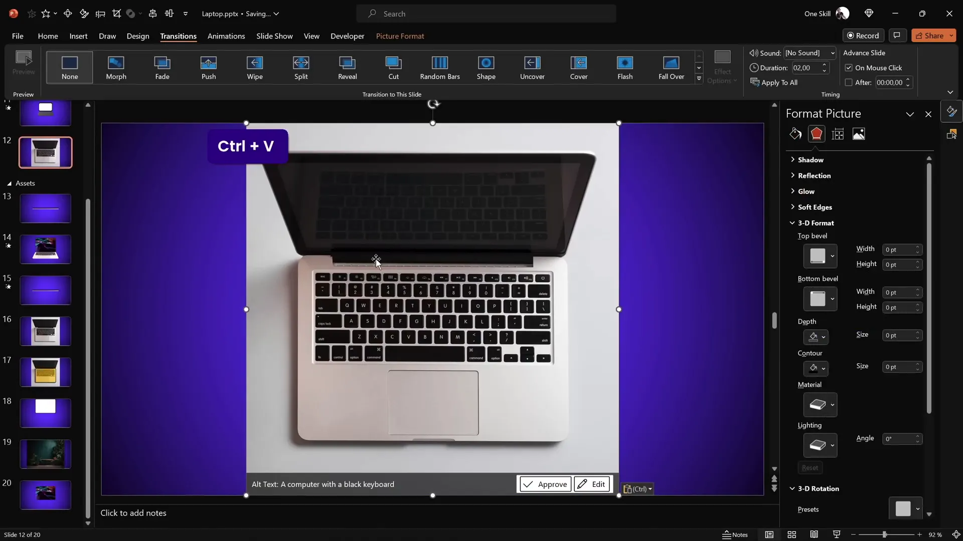Cutting out keyboard from laptop photo in PowerPoint