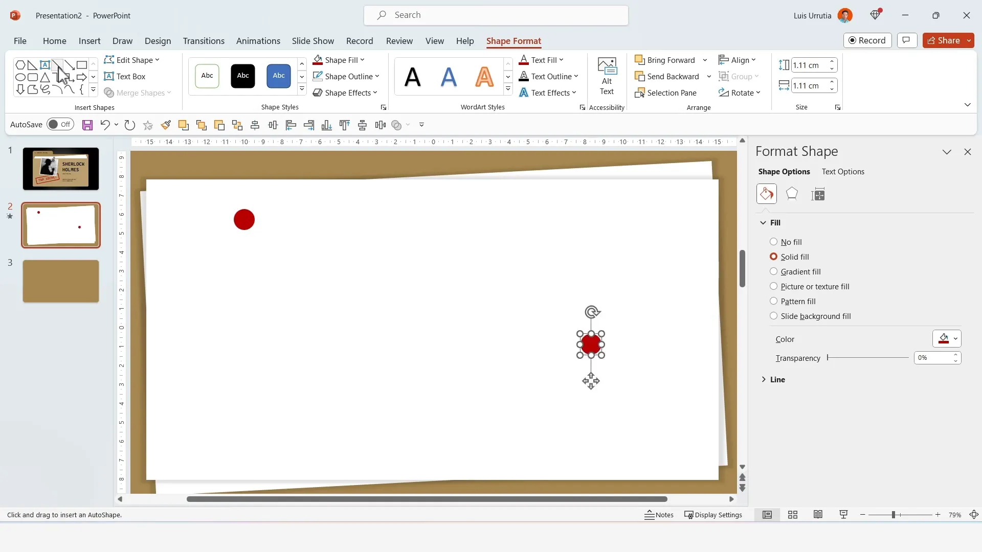 Adding red circles and connecting lines to create flowchart elements