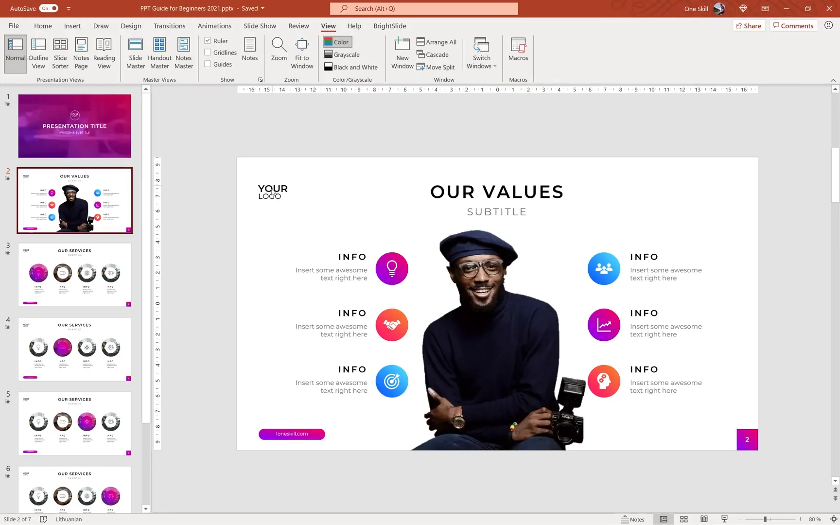 Using Slide Master to insert logos on all slides