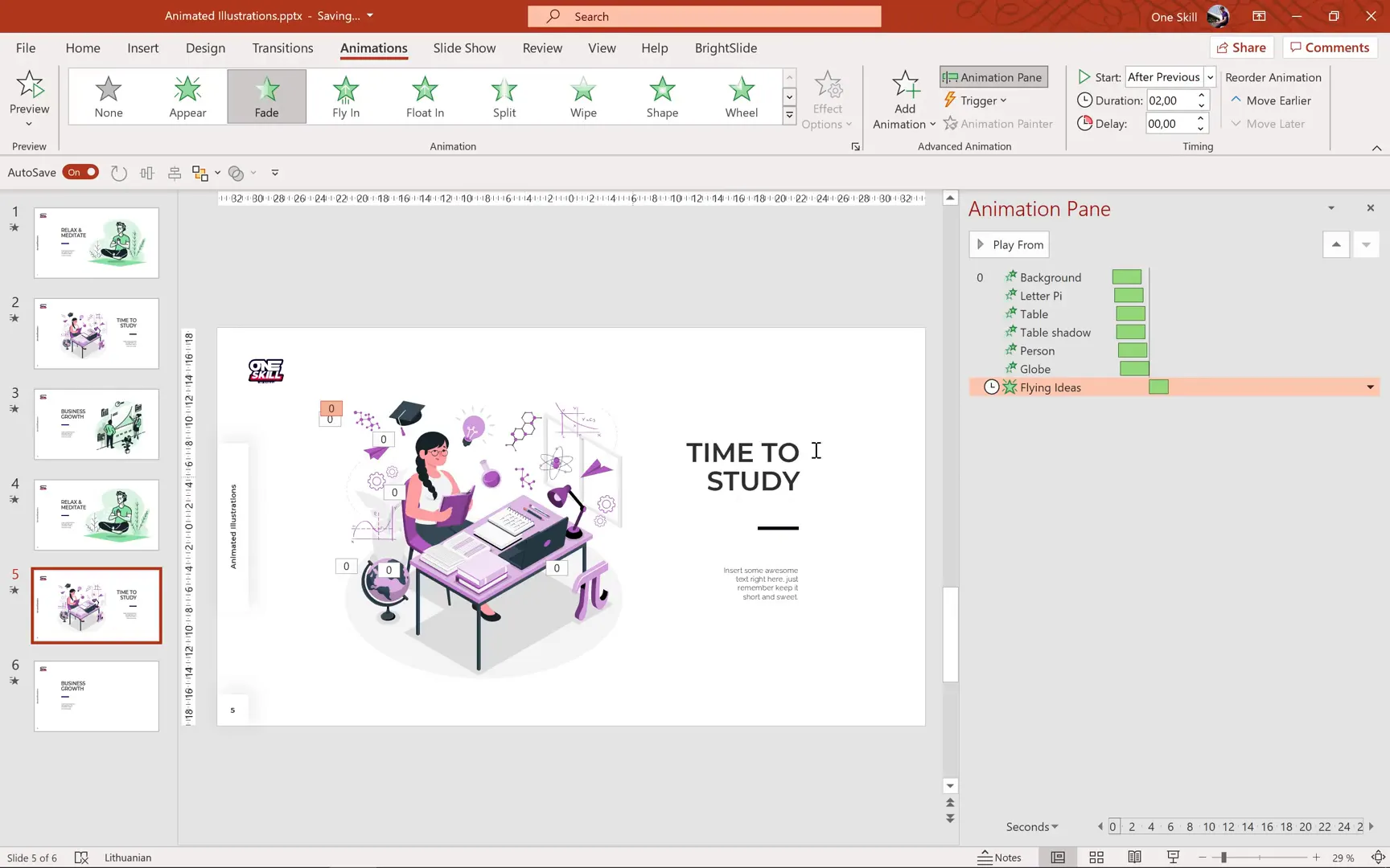 Animating flying ideas with fade and grow/shrink effects