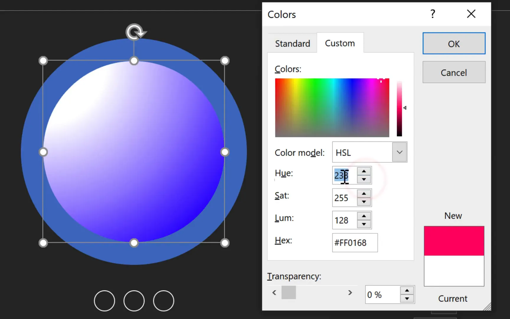 Selecting colors using HSL color model for radial gradient