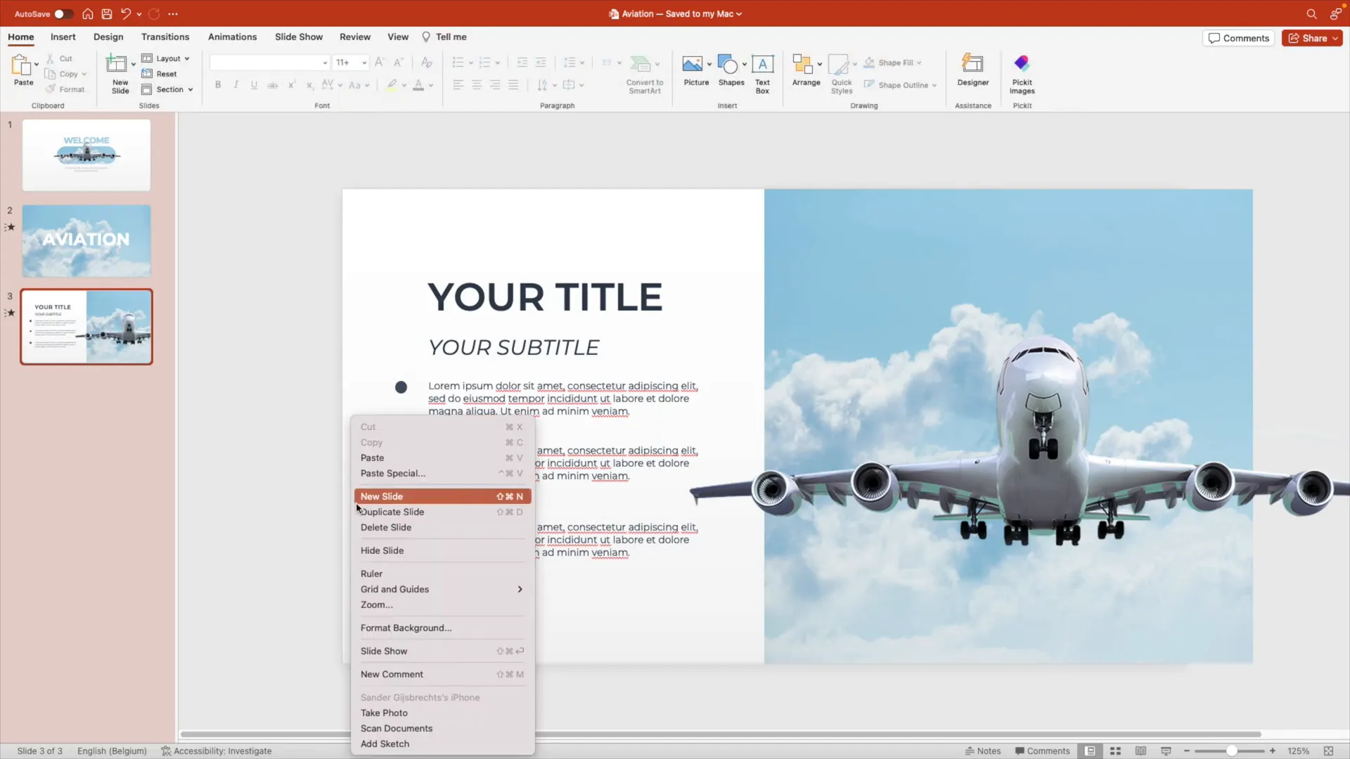 Third slide with title, subtitle, bullet points, and custom circle bullet shapes