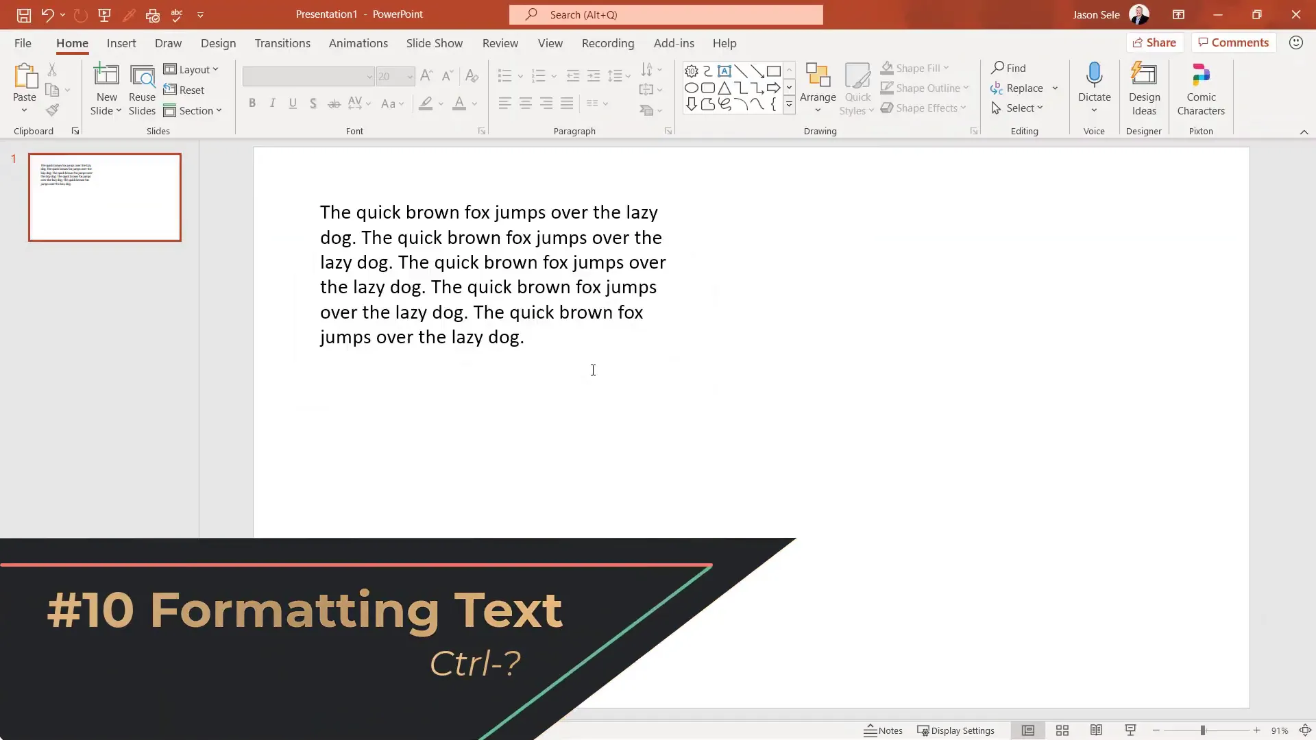 Formatting text with keyboard shortcuts in PowerPoint