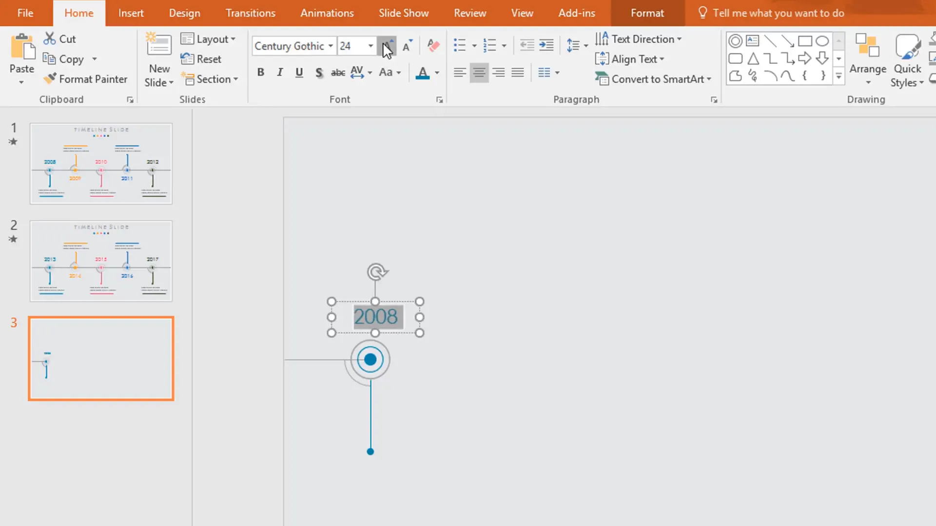 Adding text boxes for years and descriptions