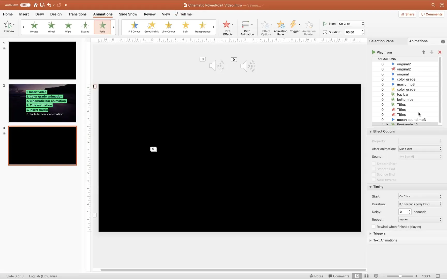 Fade to black effect applied to full slide rectangle