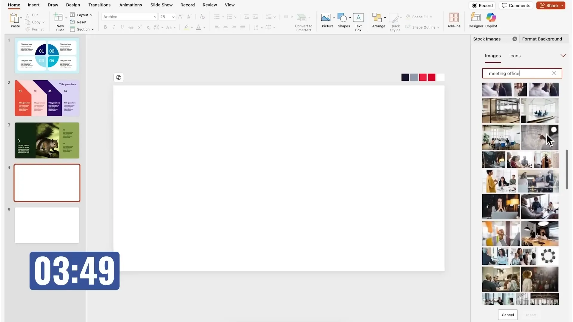 Corporate style slide with office meeting image and text boxes