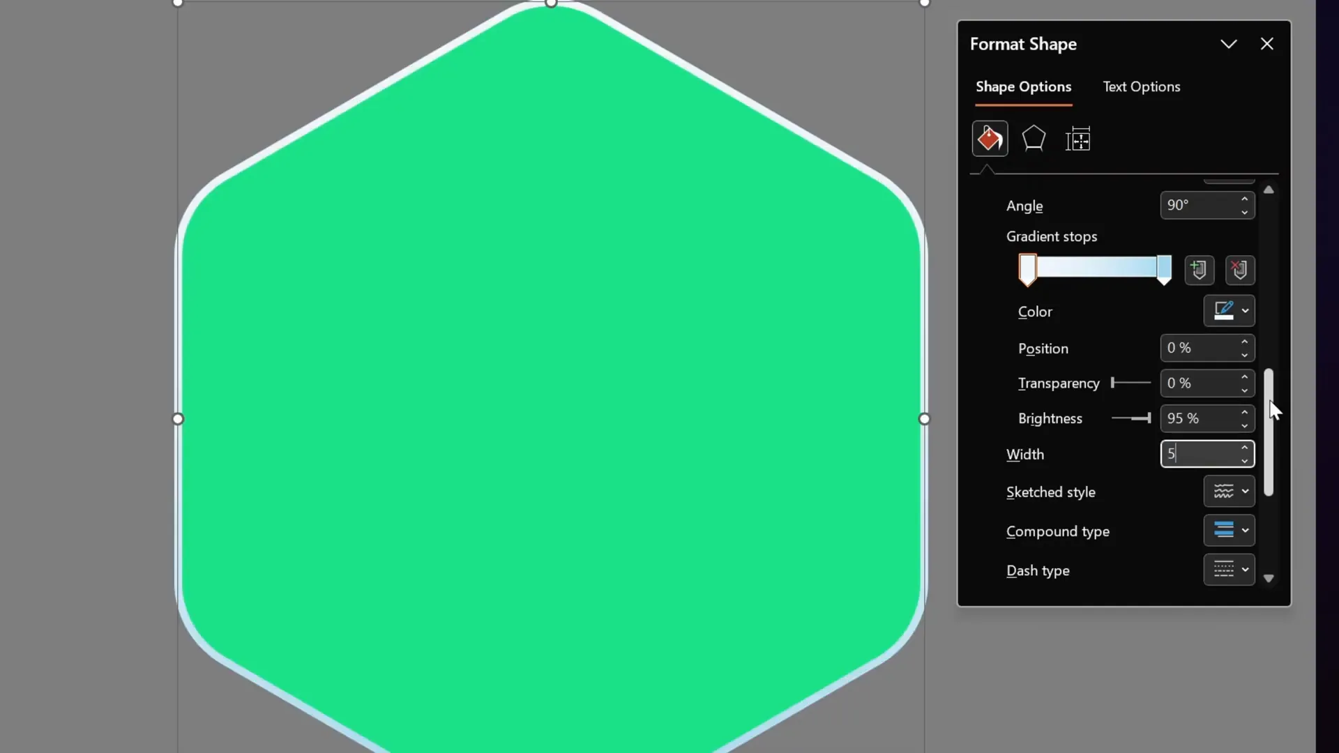 Adding gradient line to hexagon shape in PowerPoint